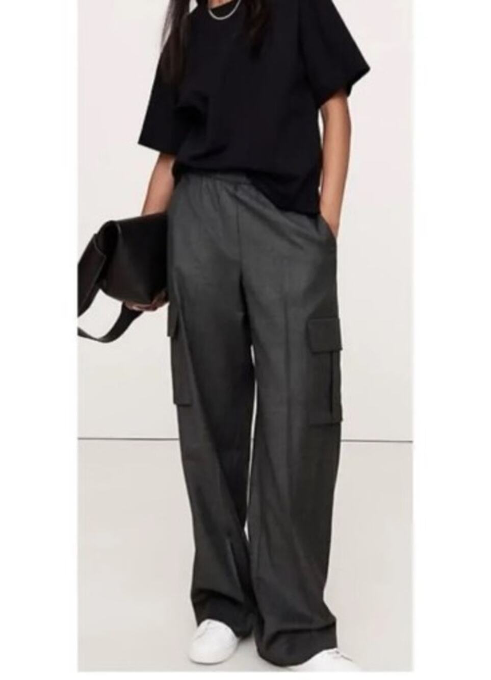 NWT Banana Republic Pull On Wool Flannel Cargo Pants Charcoal Med
